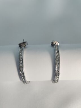 New In Box Nic & Syd Silver Crystal Pave Hoop Earrings - Elegant Women's Jewelry